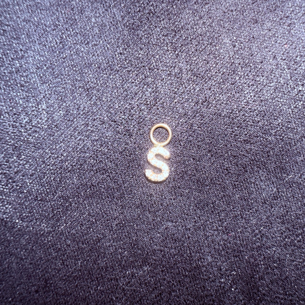 14K Solid Gold with Natural Diamond Initial 'S' Pendant Charm